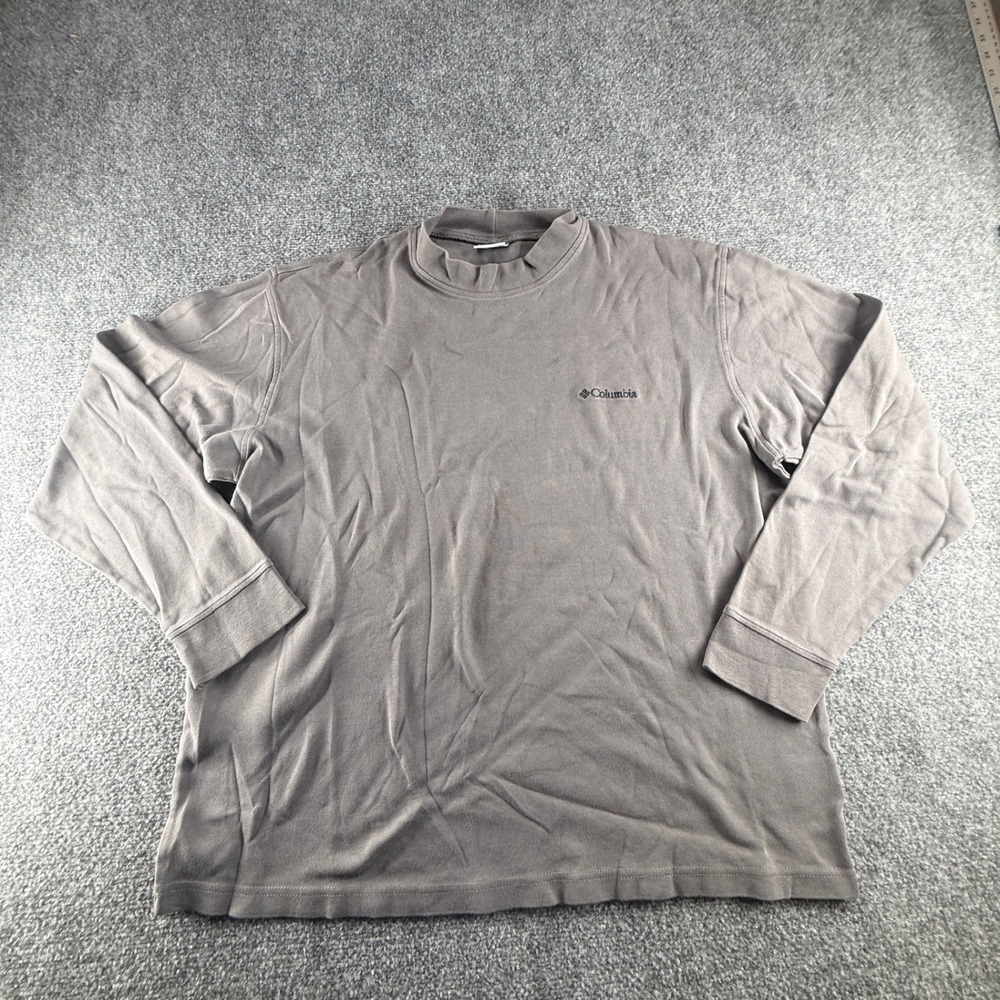 Columbia Mens Gray Mock Neck Long Sleeve Logo T-Shirt Size Large L 0775